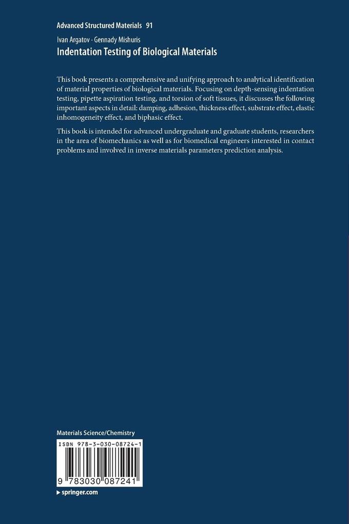 Weitere Ansicht: Indentation Testing of Biological Materials | Ivan Argatov, Gennady Mishuris