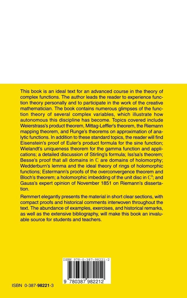 Weitere Ansicht: Classical Topics in Complex Function Theory | Reinhold Remmert