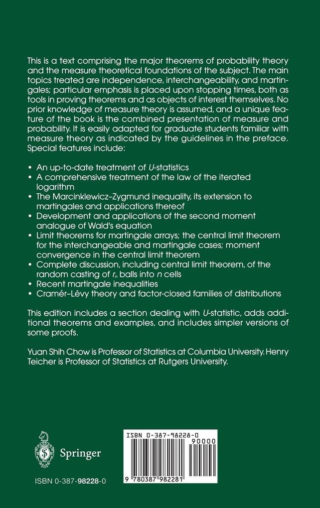 Weitere Ansicht: Probability Theory | Yuan Shih Chow, Henry Teicher