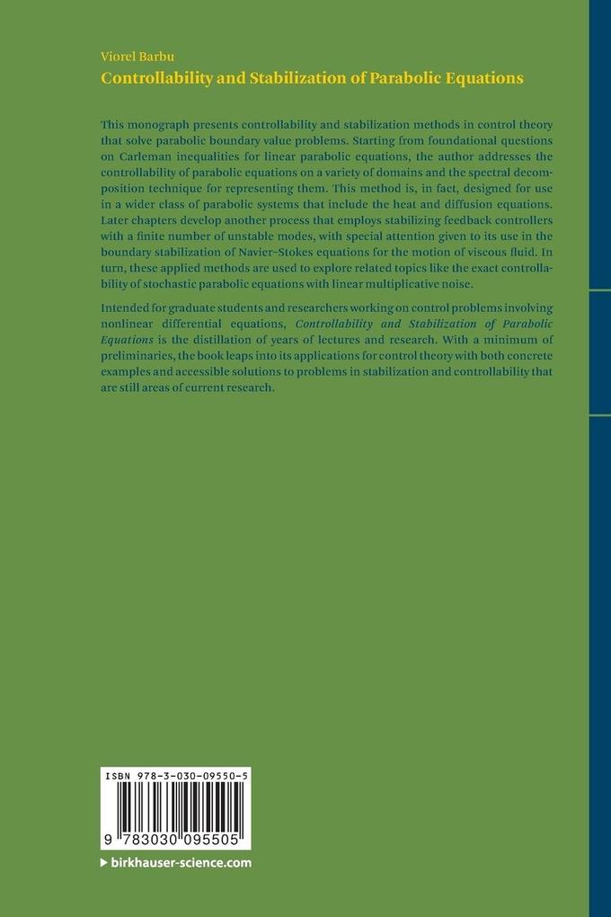 Weitere Ansicht: Controllability and Stabilization of Parabolic Equations | Viorel Barbu
