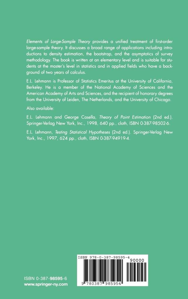Weitere Ansicht: Elements of Large-Sample Theory | E.L. Lehmann