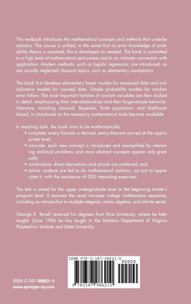 Weitere Ansicht: Mathematical Statistics | George R. Terrell