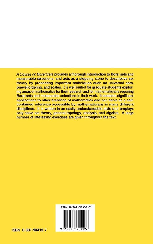 Weitere Ansicht: A Course on Borel Sets | S.M. Srivastava
