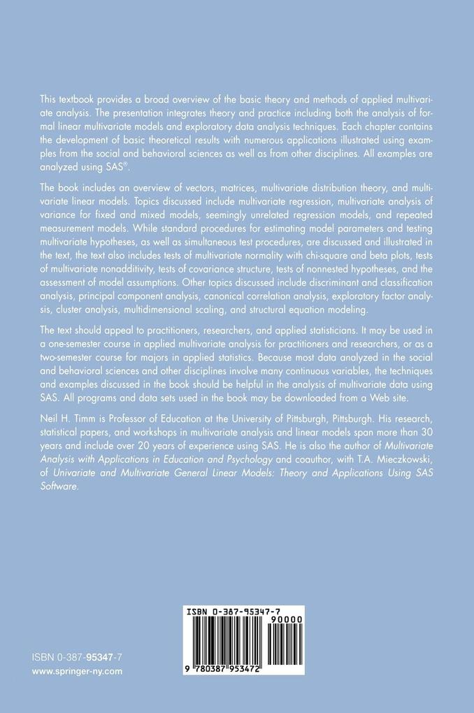 Weitere Ansicht: Applied Multivariate Analysis | Neil H. Timm
