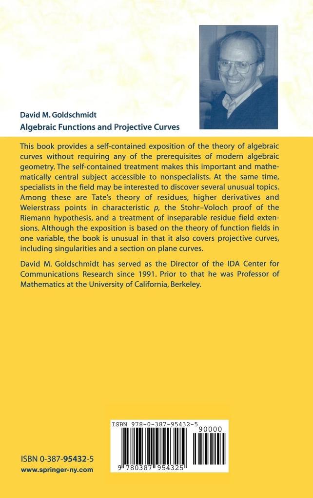 Weitere Ansicht: Algebraic Functions and Projective Curves | David Goldschmidt