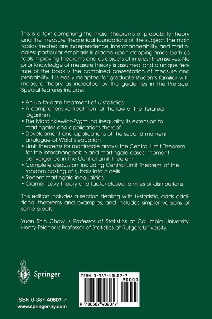 Weitere Ansicht: Probability Theory | Yuan Shih Chow, Henry Teicher