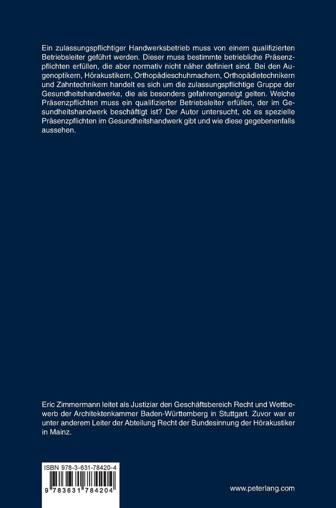 Weitere Ansicht: Die Betriebsleiterpräsenz in den Gesundheitshandwerken | Eric Zimmermann