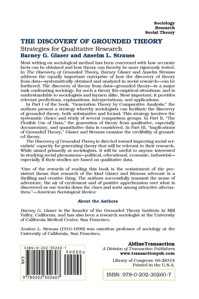 Weitere Ansicht: Discovery of Grounded Theory | Barney Glaser, Anselm Strauss