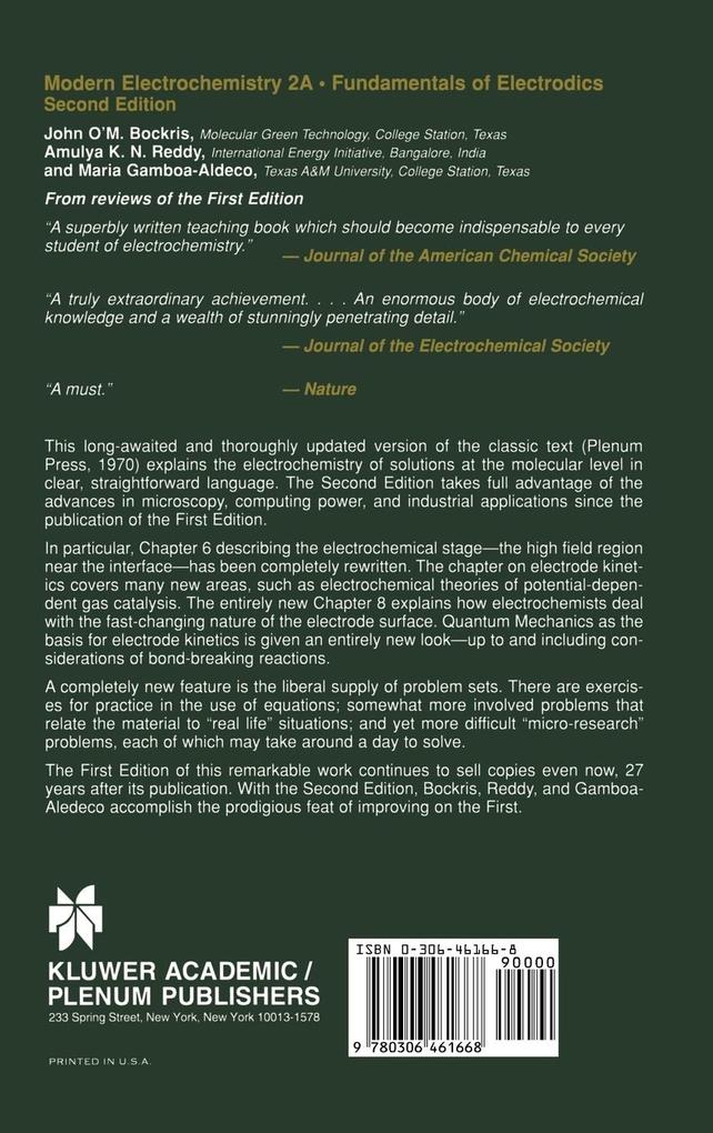 Weitere Ansicht: Modern Electrochemistry 2A | John O'M. Bockris, Maria E. Gamboa-Aldeco, Amulya K.N. Reddy