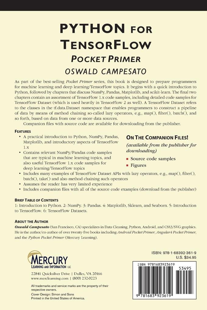 Weitere Ansicht: Python for TensorFlow Pocket Primer | Oswald Campesato