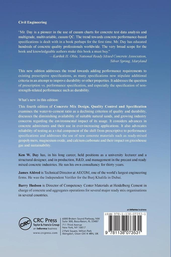 Weitere Ansicht: Concrete Mix Design, Quality Control and Specification | Barry Hudson, James Aldred, Ken W. Day