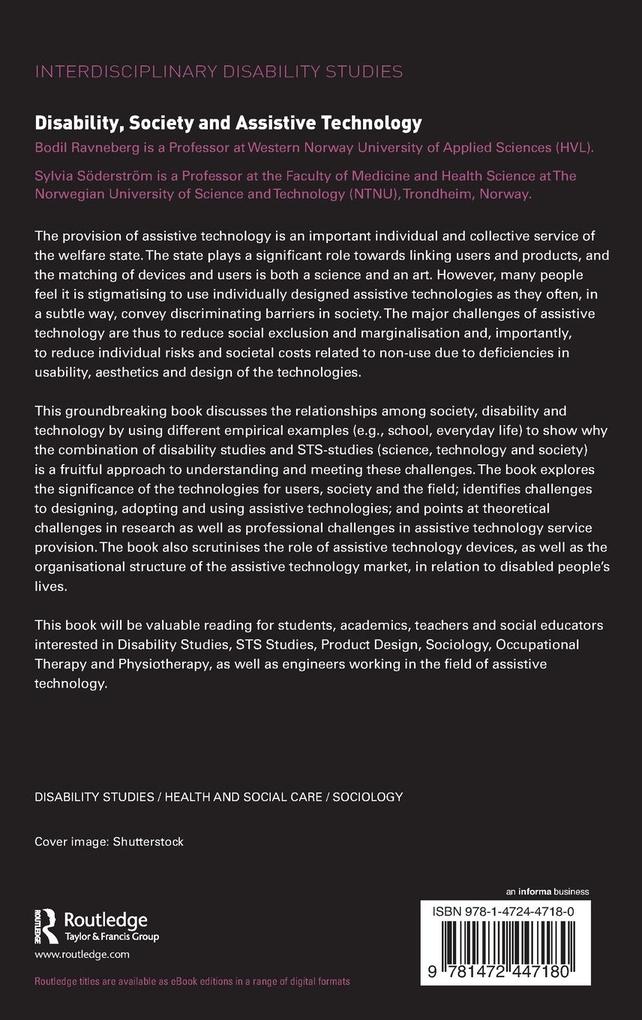 Weitere Ansicht: Disability, Society and Assistive Technology | Bodil Ravneberg, Sylvia Söderström