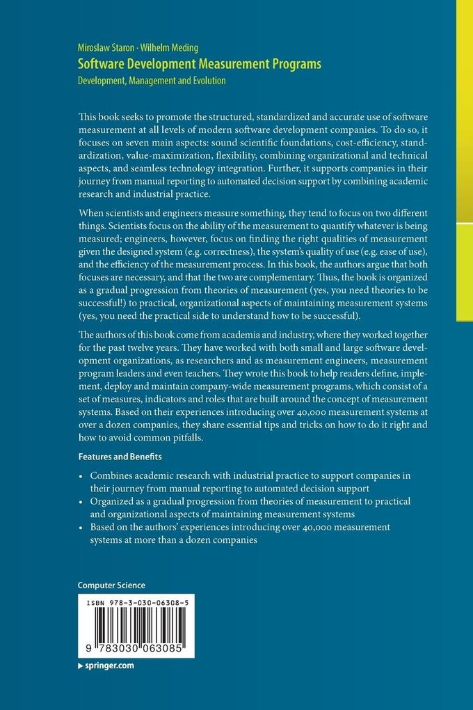 Weitere Ansicht: Software Development Measurement Programs | Miroslaw Staron, Wilhelm Meding