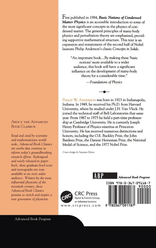 Weitere Ansicht: Basic Notions Of Condensed Matter Physics | Philip W. Anderson