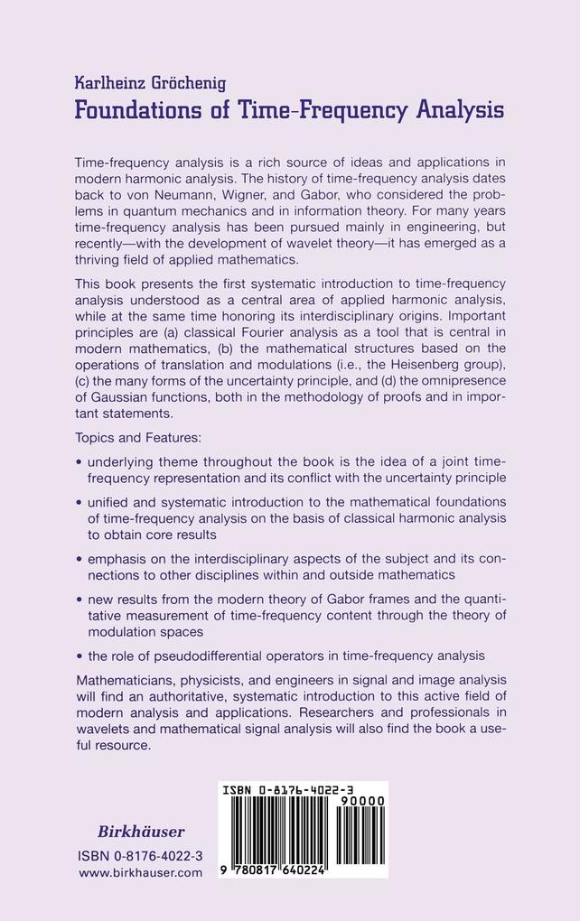 Weitere Ansicht: Foundations of Time-Frequency Analysis | Karlheinz Gröchenig