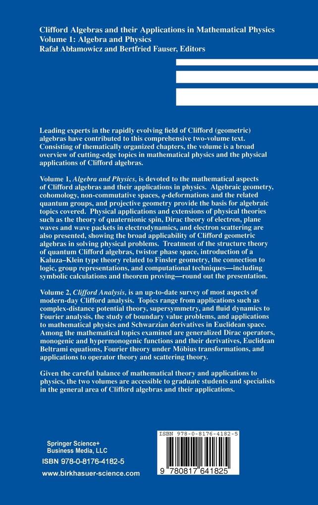 Weitere Ansicht: Clifford Algebras and Their Applications in Mathematical Physics | R. Ablamowicz