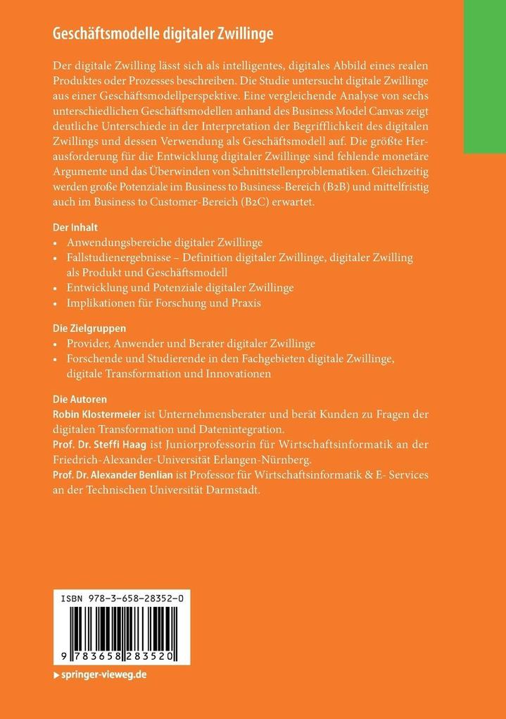 Weitere Ansicht: Geschäftsmodelle digitaler Zwillinge | Robin Klostermeier, Steffi Haag, Alexander Benlian