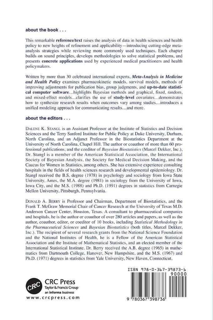 Weitere Ansicht: Meta-Analysis in Medicine and Health Policy