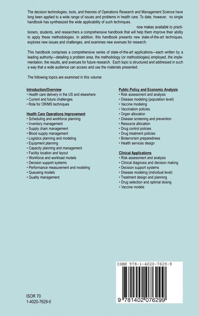Weitere Ansicht: Operations Research and Health Care