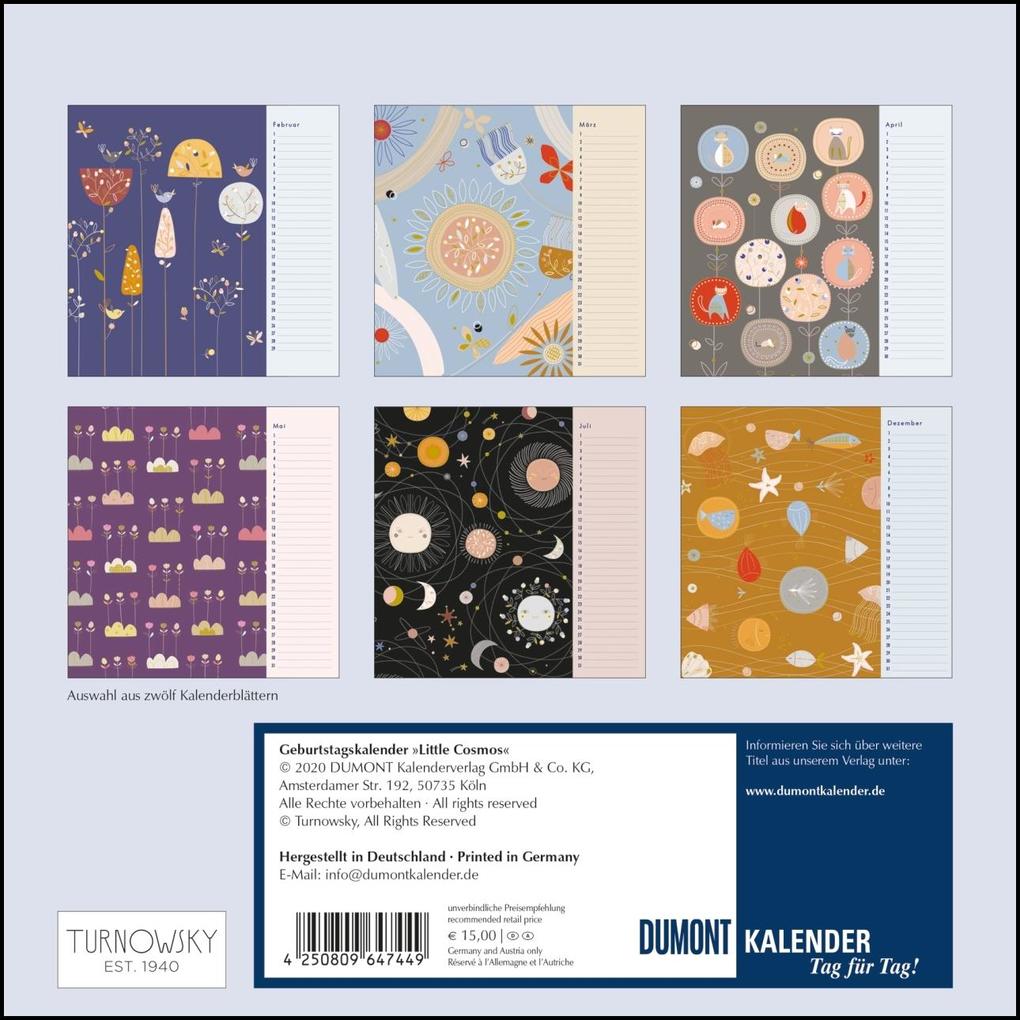 Weitere Ansicht: Immerwährender Geburtstagskalender - Little Cosmos - Turnowsky - Quadrat-Format 24 x 24 cm