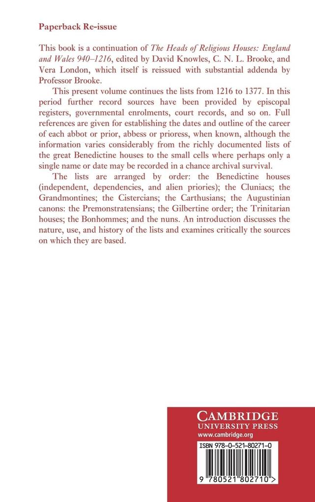 Weitere Ansicht: The Heads of Religious Houses | David Knowles, Christopher Nugent Lawrence Brooke