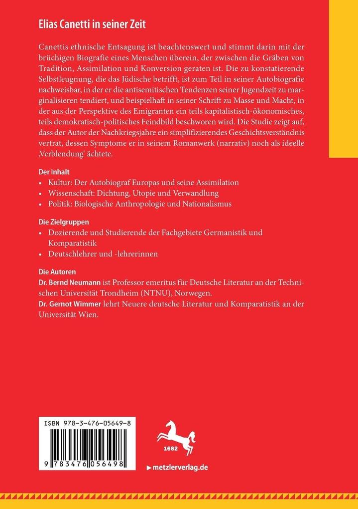 Weitere Ansicht: Elias Canetti in seiner Zeit | Bernd Neumann, Gernot Wimmer