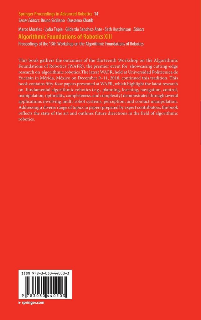 Weitere Ansicht: Algorithmic Foundations of Robotics XIII