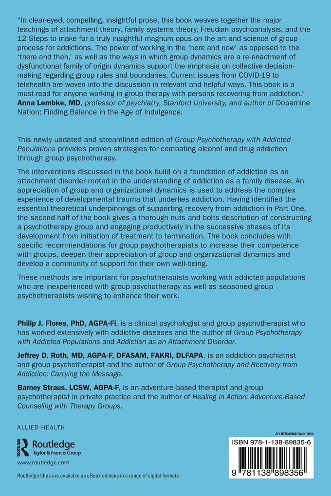 Weitere Ansicht: Group Psychotherapy with Addicted Populations | Barney Straus, Jeffrey Roth, Philip J. Flores