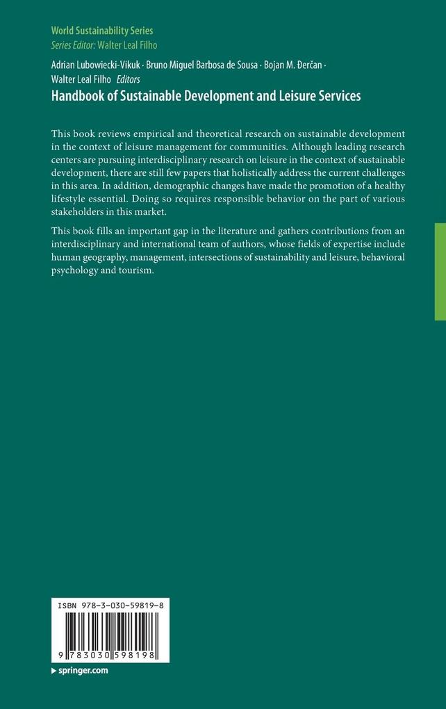 Weitere Ansicht: Handbook of Sustainable Development and Leisure Services