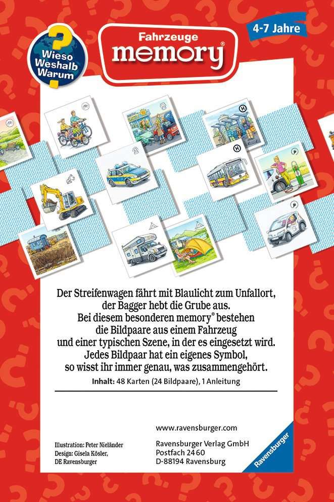 Weitere Ansicht: Ravensburger 20647 - Fahrzeuge memory® Wieso? Weshalb? Warum? der Spieleklassiker für 2-8 Spieler, Kinderspiel für alle Fahrzeug-Fans ab 4 bis 7 Jahren | William H. Hurter