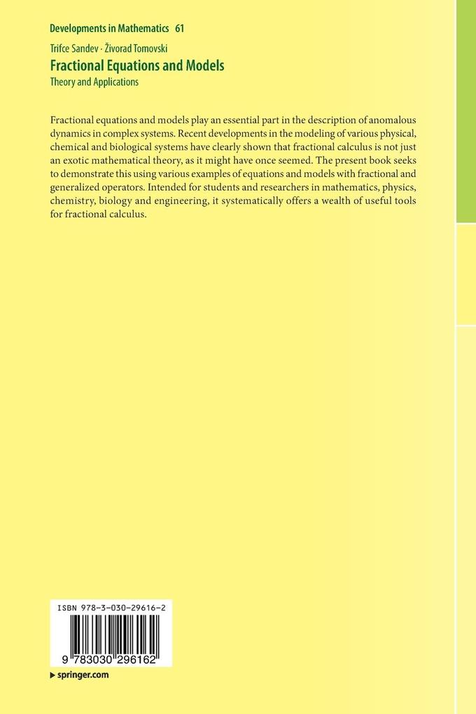 Weitere Ansicht: Fractional Equations and Models | Trifce Sandev, Živorad Tomovski