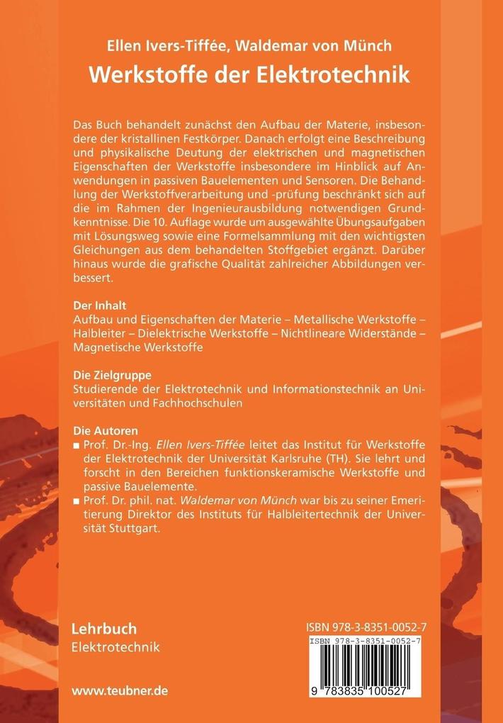 Weitere Ansicht: Werkstoffe der Elektrotechnik | Ellen Ivers-Tiffée, Waldemar Münch