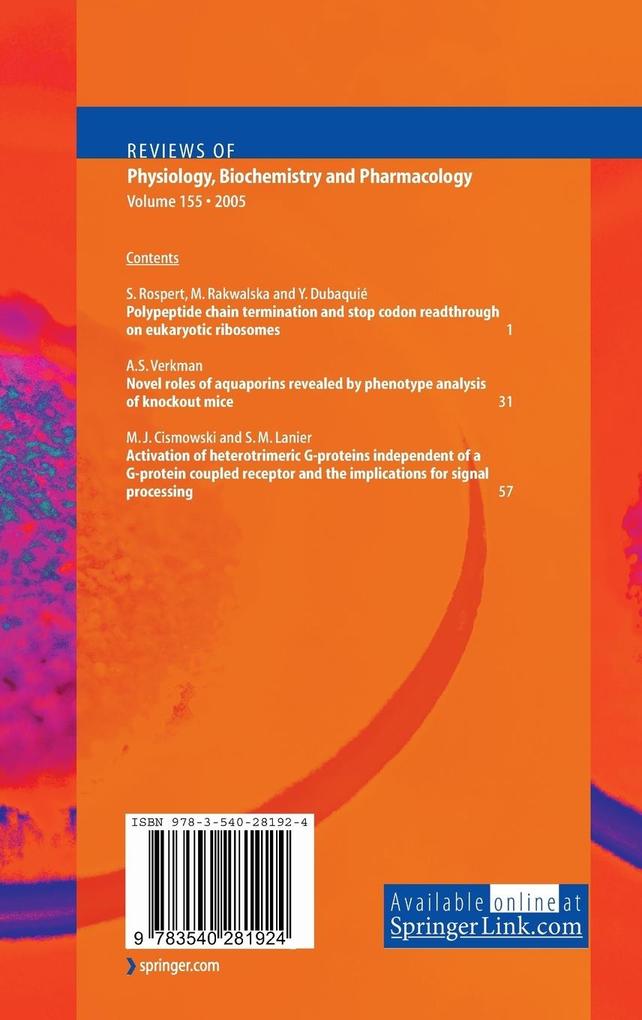 Weitere Ansicht: Reviews of Physiology, Biochemistry and Pharmacology 155