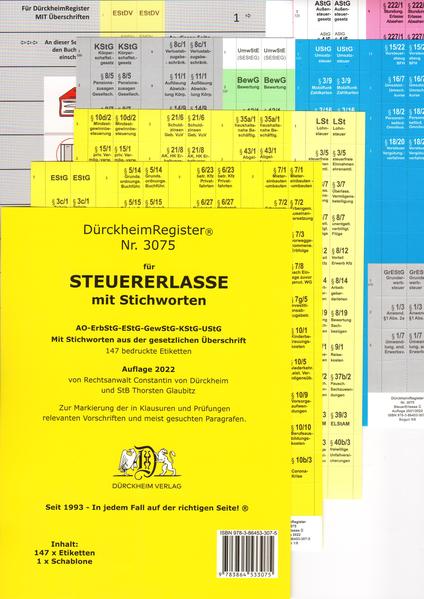 Produktbild: DürckheimRegister® STEUERERLASSE MIT Stichworten (2023) | Thorsten Glaubitz, Constantin von Dürckheim
