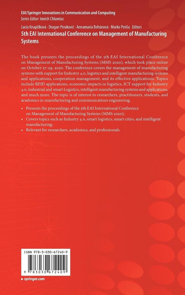 Weitere Ansicht: 5th EAI International Conference on Management of Manufacturing Systems