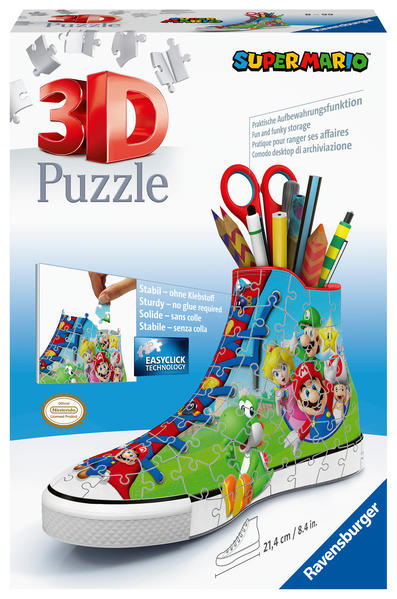 Produktbild: Ravensburger 3D Puzzle Sneaker Super Mario 11267 - praktischer Stiftehalter im Super Mario Design - 108 Teile - ab 8 Jahren