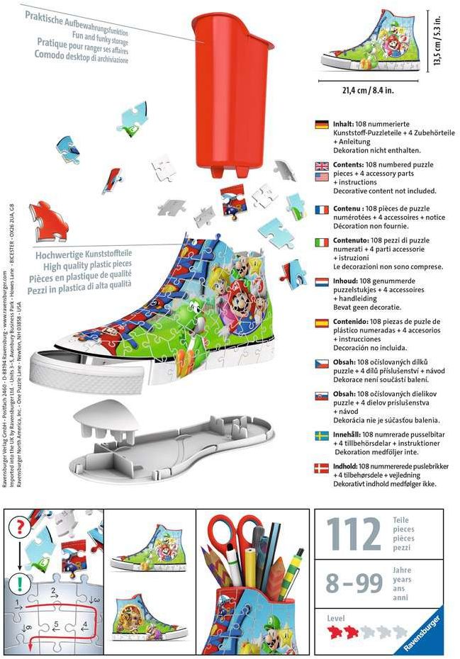 Weitere Ansicht: Ravensburger 3D Puzzle Sneaker Super Mario 11267 - praktischer Stiftehalter im Super Mario Design - 108 Teile - ab 8 Jahren