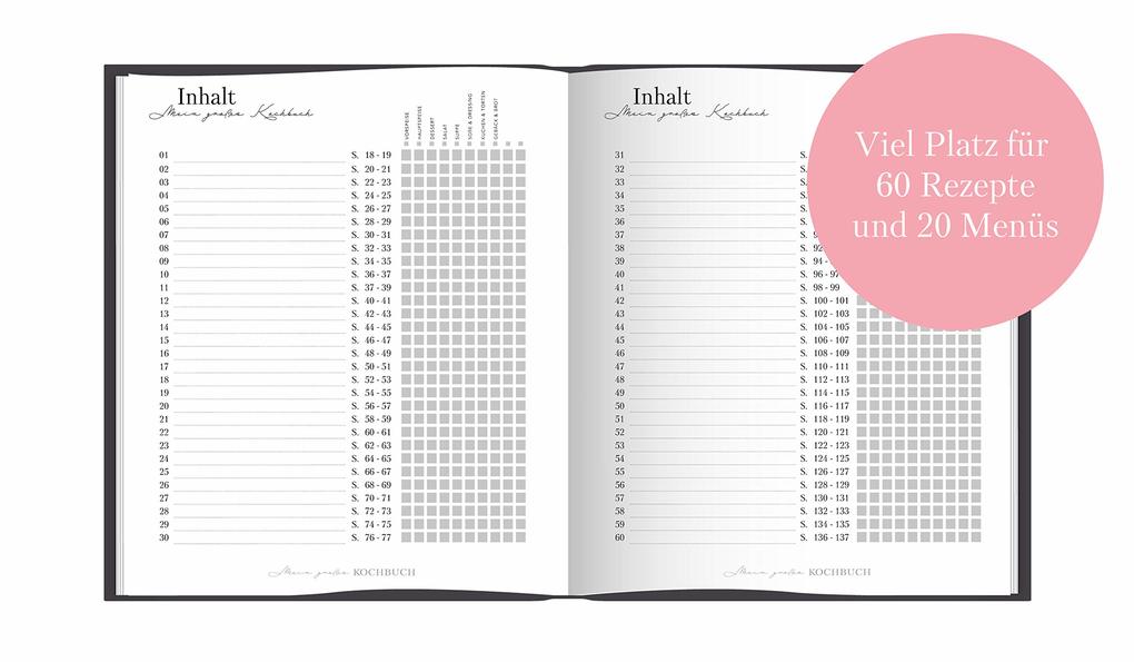 Weitere Ansicht: Rezeptbuch zum Selberschreiben: Großes Kochbuch zum Selberschreiben | Rezeptsammlung für 60 Rezepte & 20 Menüs | | Lisa Wirth