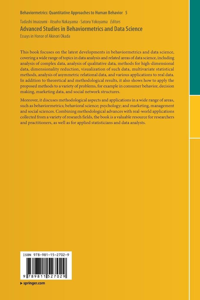 Weitere Ansicht: Advanced Studies in Behaviormetrics and Data Science