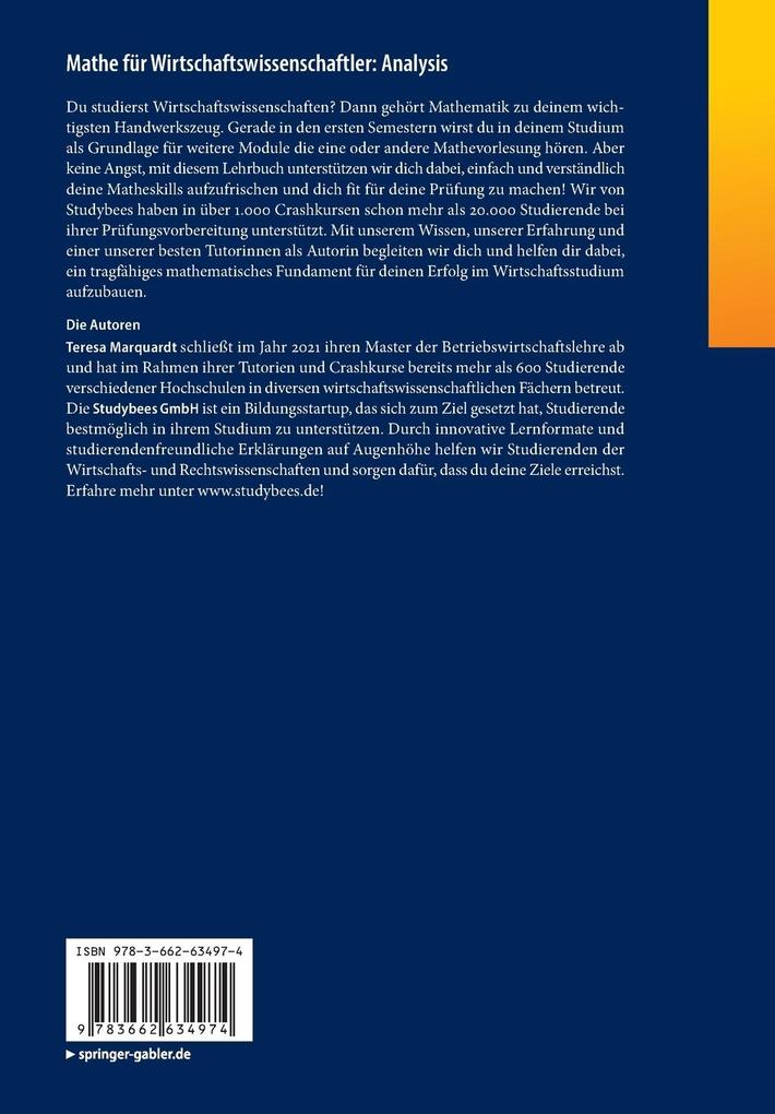 Weitere Ansicht: Mathe für Wirtschaftswissenschaftler: Analysis | Teresa Marquardt, Studybees GmbH