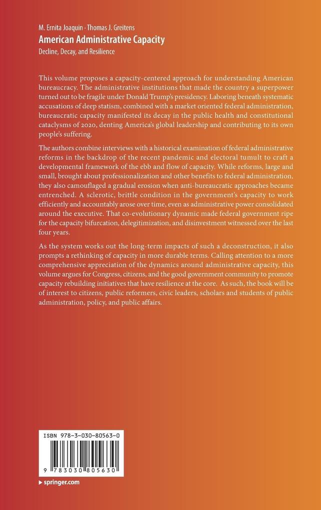 Weitere Ansicht: American Administrative Capacity | M. Ernita Joaquin, Thomas J. Greitens