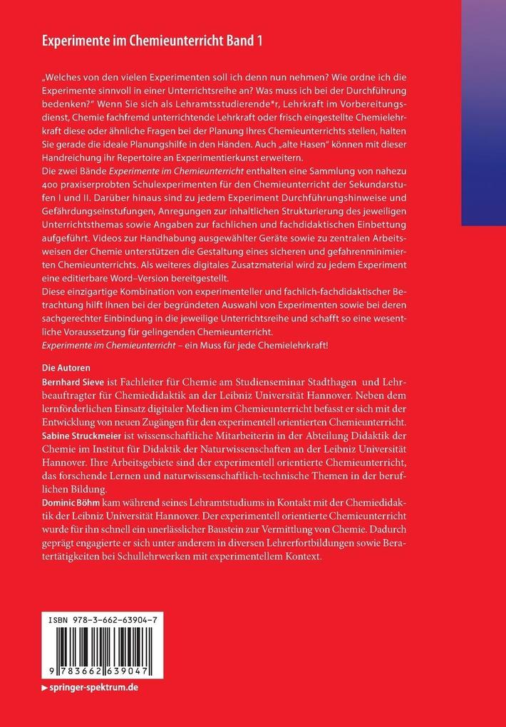 Weitere Ansicht: Experimente im Chemieunterricht Band 1 | Bernhard Sieve, Sabine Struckmeier, Dominic Böhm