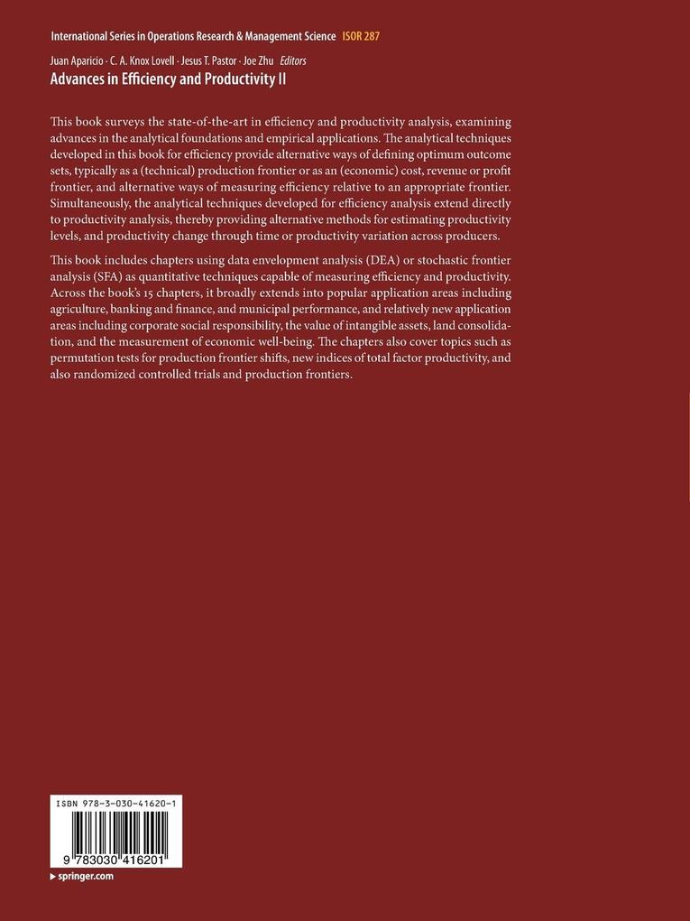 Weitere Ansicht: Advances in Efficiency and Productivity II