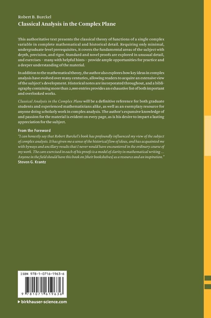 Weitere Ansicht: Classical Analysis in the Complex Plane | Robert B. Burckel