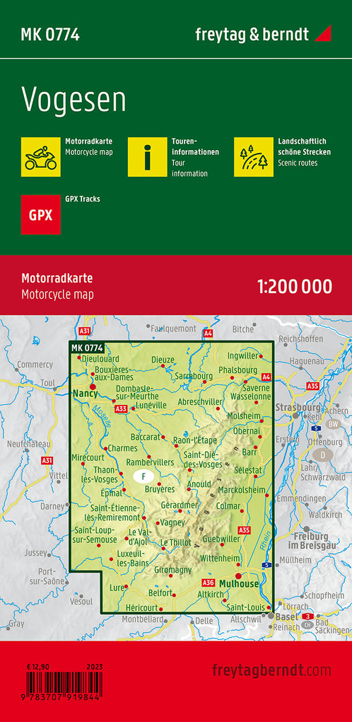 Weitere Ansicht: Vogesen, Motorradkarte 1:200.000, freytag & berndt