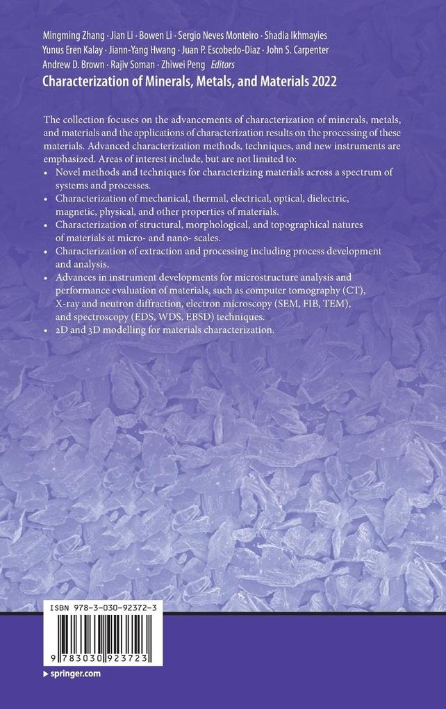 Weitere Ansicht: Characterization of Minerals, Metals, and Materials 2022