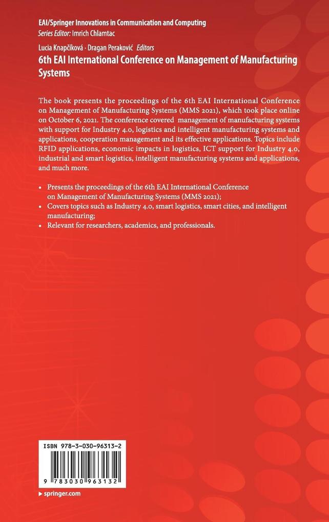 Weitere Ansicht: 6th EAI International Conference on Management of Manufacturing Systems