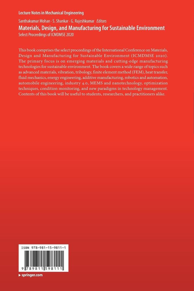 Weitere Ansicht: Materials, Design, and Manufacturing for Sustainable Environment