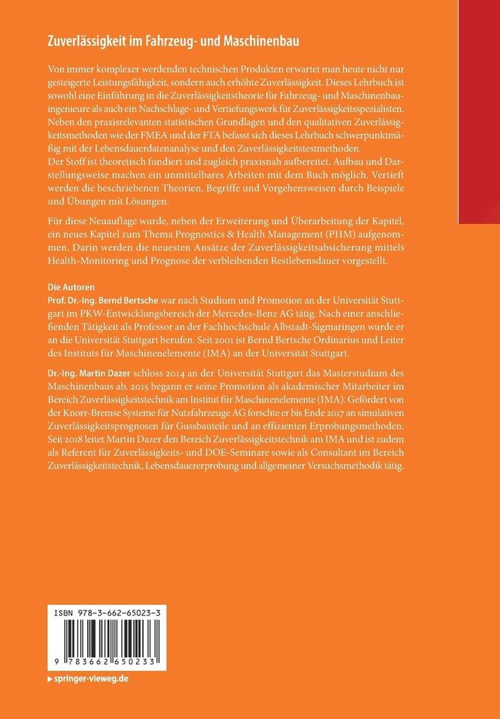 Weitere Ansicht: Zuverlässigkeit im Fahrzeug- und Maschinenbau | Bernd Bertsche, Martin Dazer