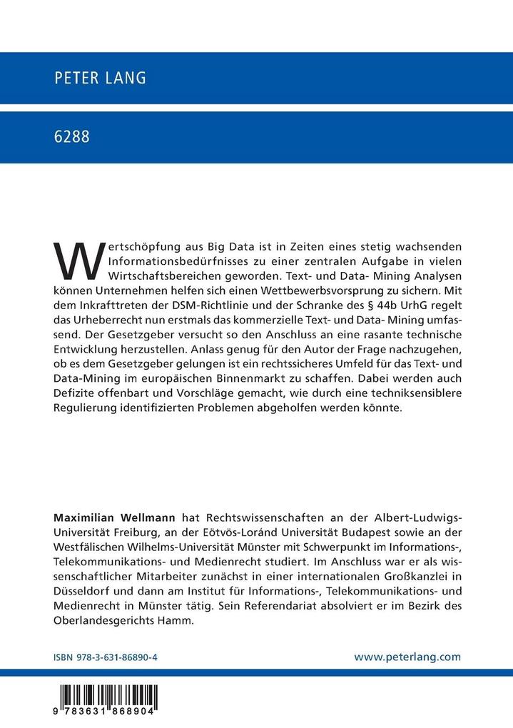 Weitere Ansicht: Kommerzielles Text- und Data-Mining im Urheberrecht | Maximilian Wellmann